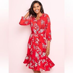 Talbots fit & flare Sketched Floral dress L NWT